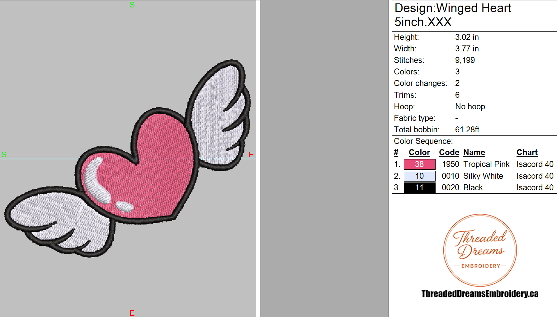 Winged Heart Embroidery Design File | Digital Download | 6 Sizes & 7 Formats Included (Copy) Threaded Dreams