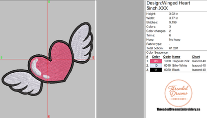 Winged Heart Embroidery Design File | Digital Download | 6 Sizes & 7 Formats Included (Copy) Threaded Dreams