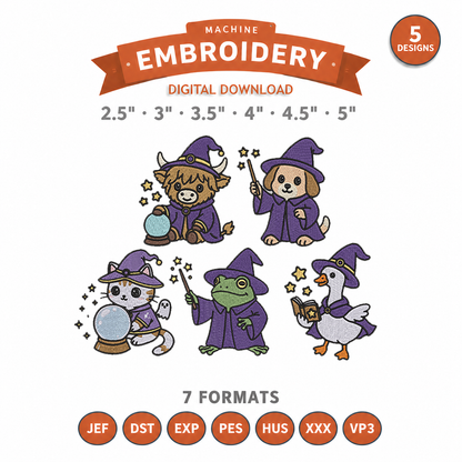 Wizard Animals Machine Embroidery Bundle, 5 Magical Animal Designs, 5 Designs, 6 Sizes & 7 Formats Threaded Dreams
