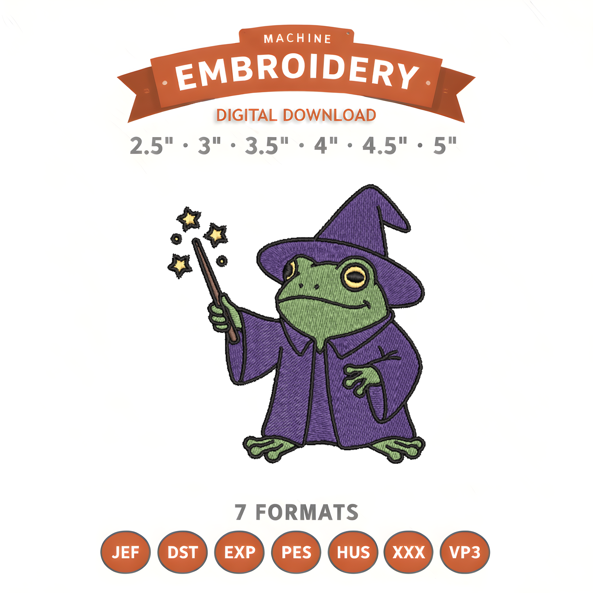 Wizard Frog Embroidery Design File | Digital Download | 6 Sizes & 7 Formats Included Threaded Dreams