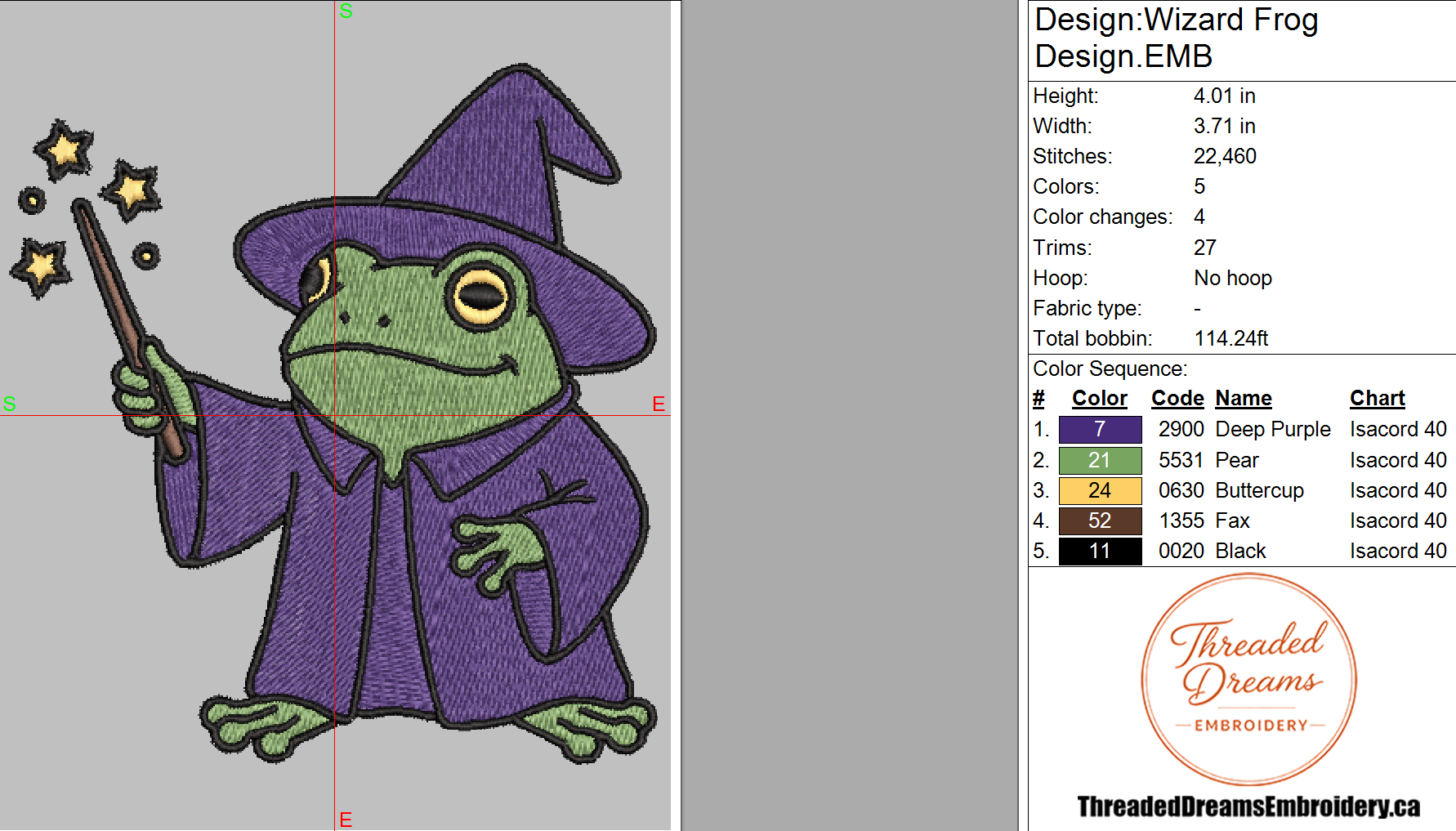 Wizard Frog Embroidery Design File | Digital Download | 6 Sizes & 7 Formats Included Threaded Dreams