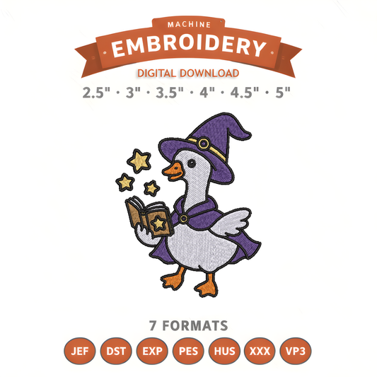 Wizard Goose Embroidery Design File | Digital Download | 6 Sizes & 7 Formats Included Threaded Dreams