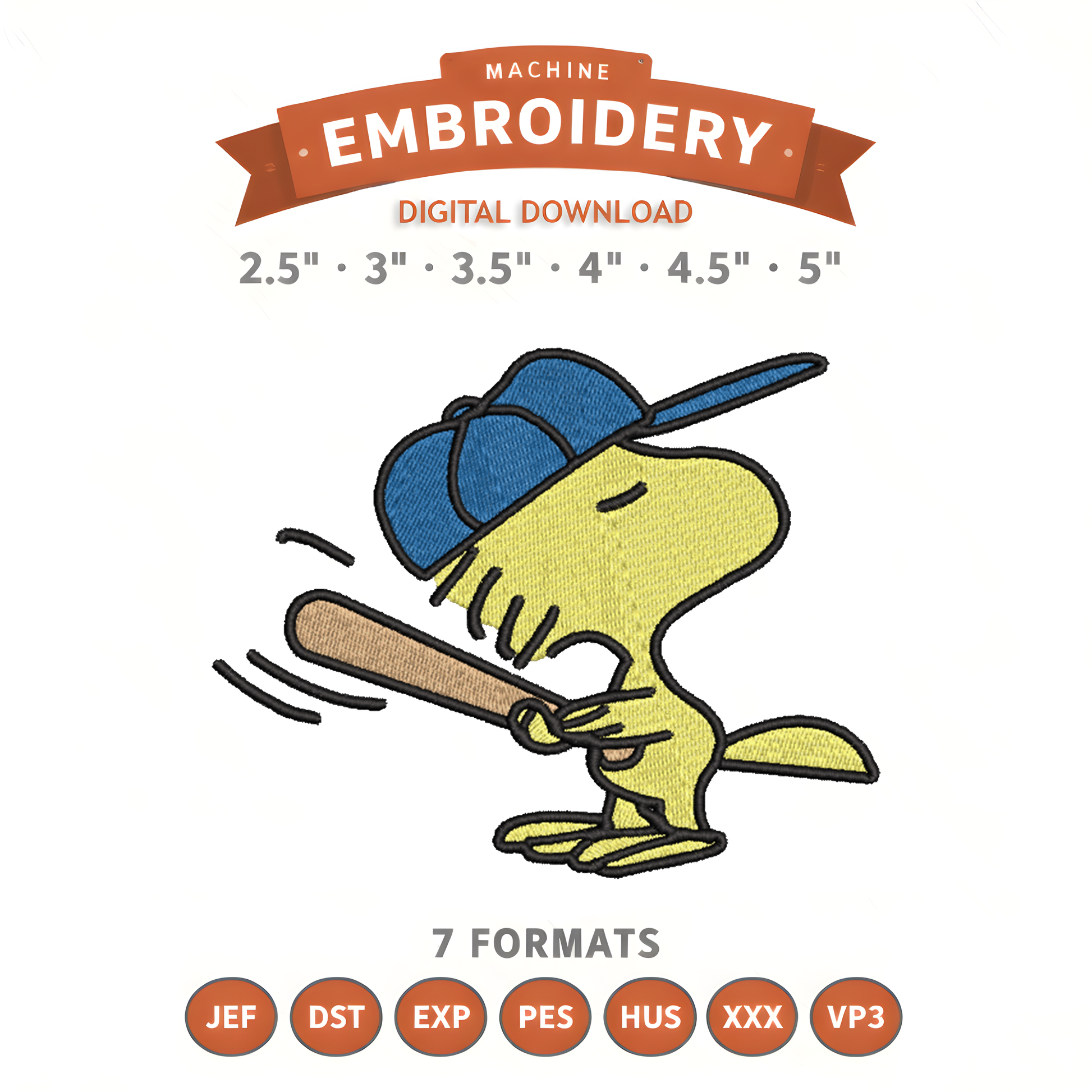 Woodstock Baseball Embroidery Design File | Digital Download | 6 Sizes & 7 Formats Included Threaded Dreams