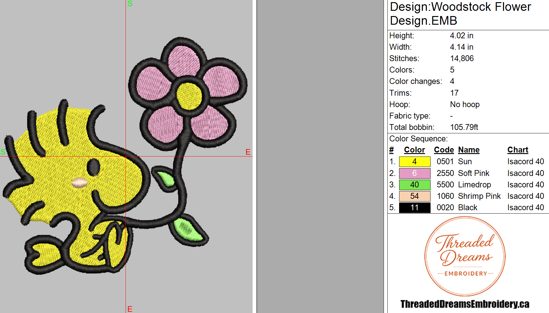 Woodstock Flower Embroidery Design File | Digital Download | 6 Sizes & 7 Formats Included Threaded Dreams