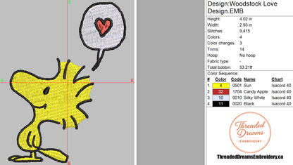Woodstock Love Embroidery Design File | Digital Download | 6 Sizes & 7 Formats Included Threaded Dreams