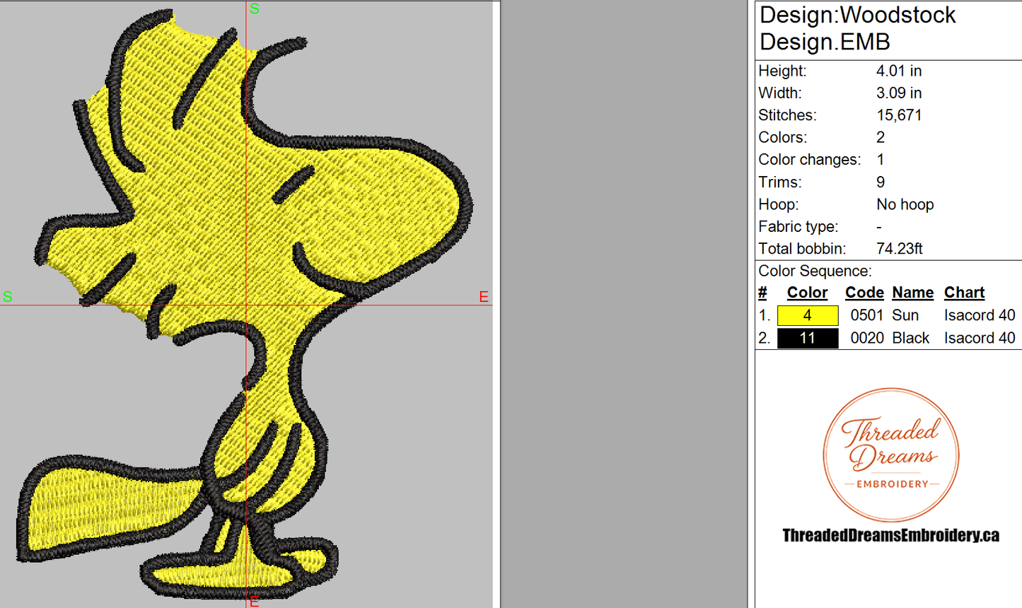 Woodstock Snoopy Embroidery Design File | Digital Download | 6 Sizes & 7 Formats Included Threaded Dreams