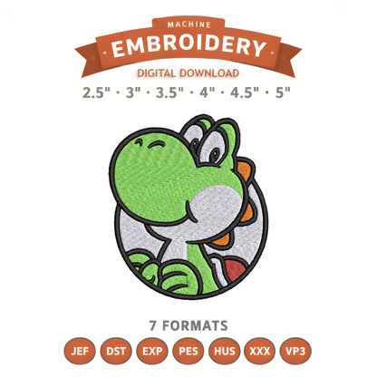 Yoshi Embroidery Design File | Digital Download | 6 Sizes & 7 Formats Included Threaded Dreams
