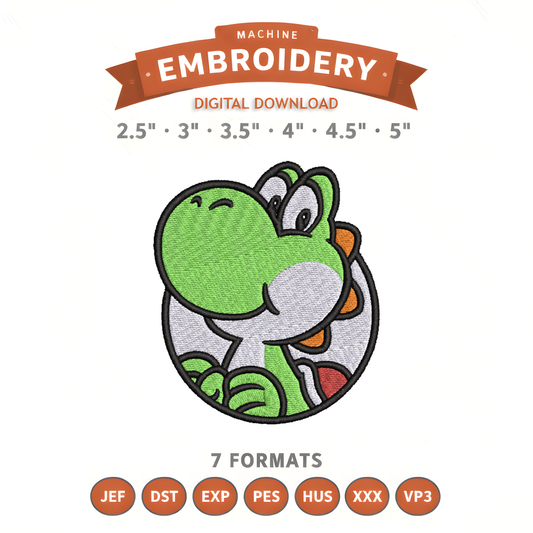 Yoshi Embroidery Design File | Digital Download | 6 Sizes & 7 Formats Included Threaded Dreams