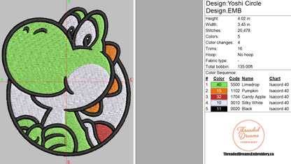 Yoshi Embroidery Design File | Digital Download | 6 Sizes & 7 Formats Included Threaded Dreams