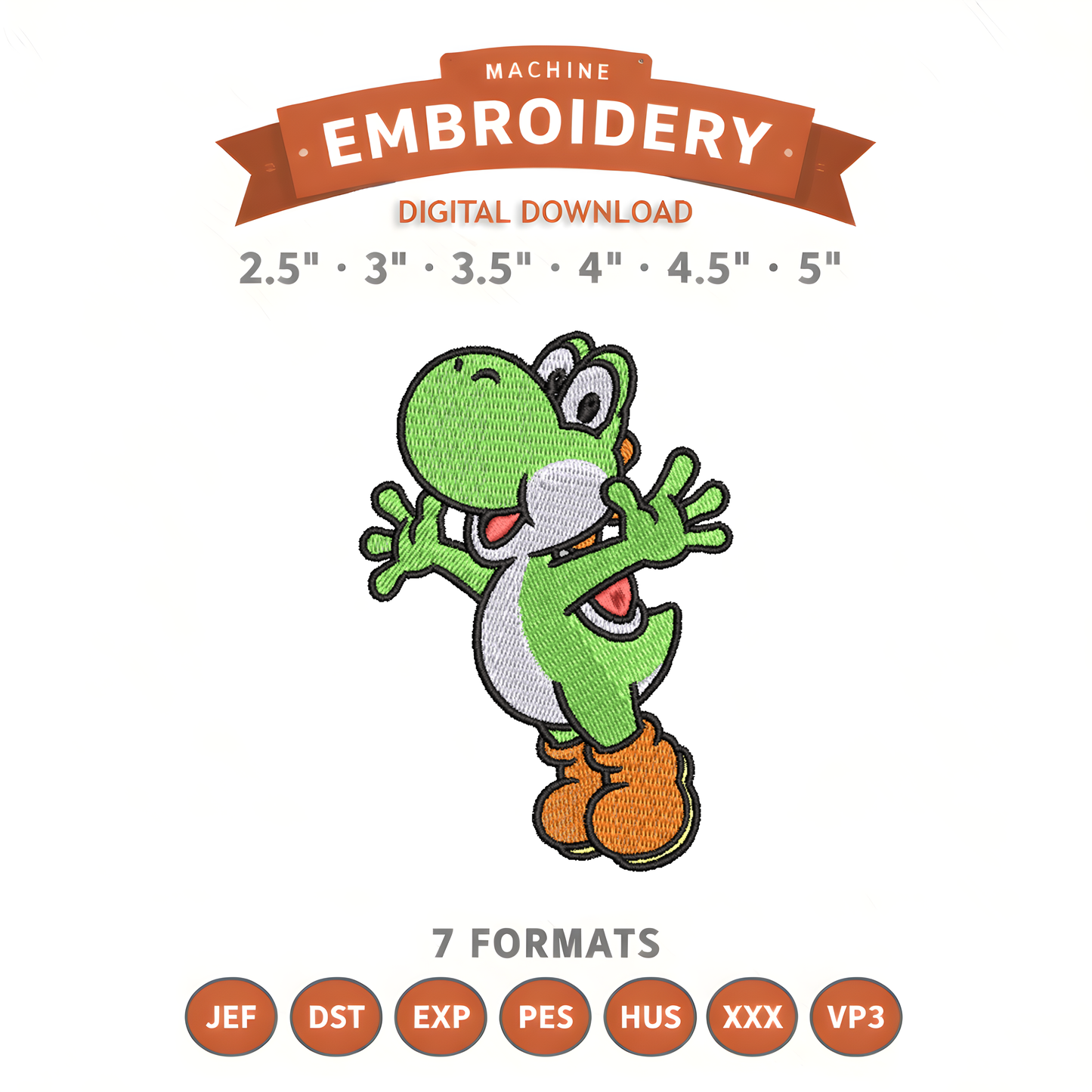 Yoshi Jump Embroidery Design File | Digital Download | 6 Sizes & 7 Formats Included Threaded Dreams