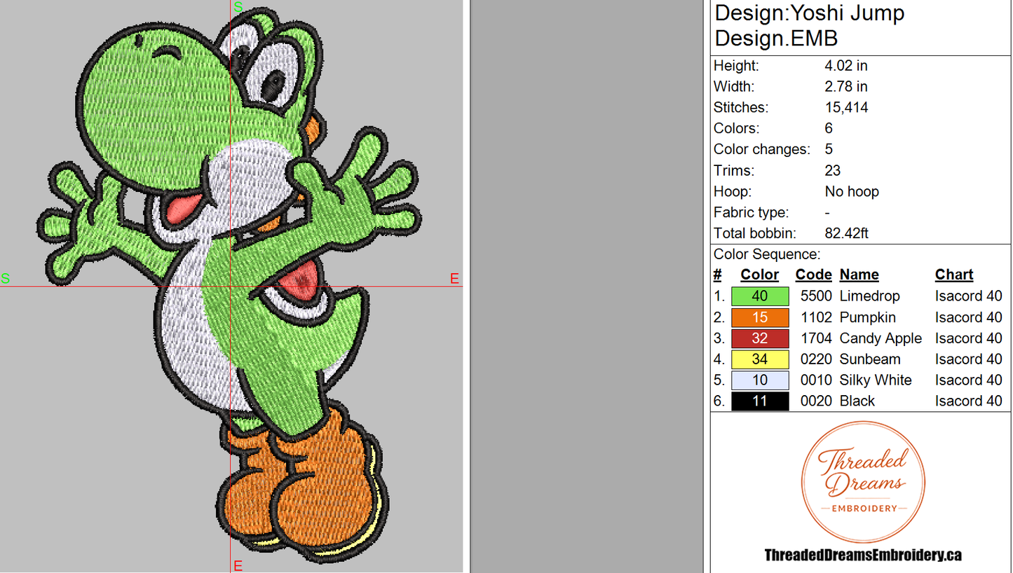 Yoshi Jump Embroidery Design File | Digital Download | 6 Sizes & 7 Formats Included Threaded Dreams