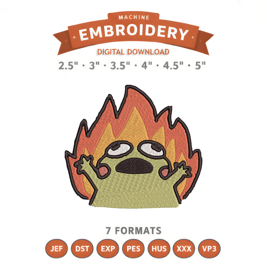 Fire Frog Meme Embroidery Design File | Digital Download | 6 Sizes & 7 Formats Included