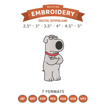 Brian Griffin Embroidery Design File | Digital Download | 6 Sizes & 7 Formats Included