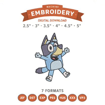 Bluey Excited Embroidery Design File | Digital Download | 6 Sizes & 7 Formats Included