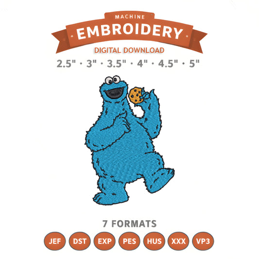 Cookie Monster Sesame Street Embroidery Design File | Digital Download | 6 Sizes & 7 Formats Included