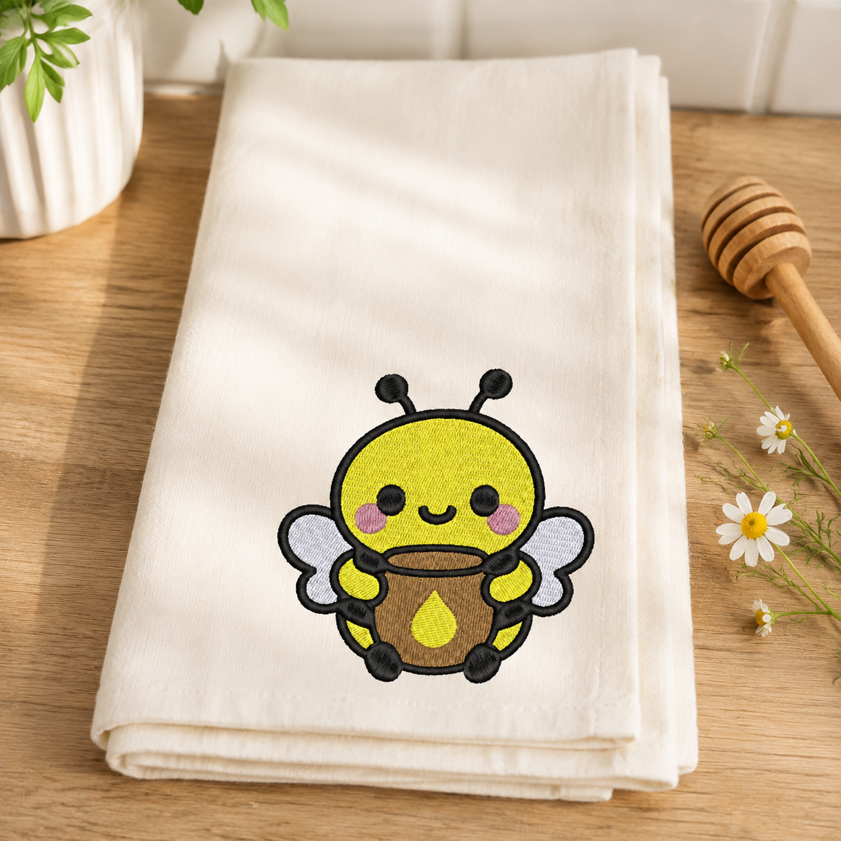 Bumblebee Honey Pot Embroidery Design File | Kawaii Bee | Digital Download | 6 Sizes & 7 Formats Included Threaded Dreams