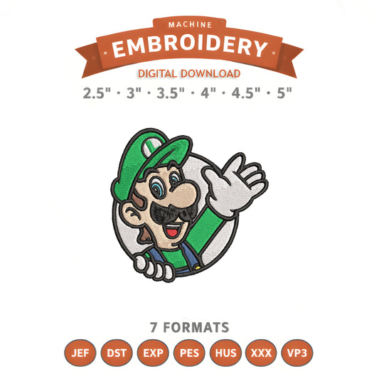 Luigi Embroidery Design File | Digital Download | 6 Sizes & 7 Formats Included