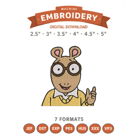 Arthur Embroidery Design File | Digital Download | 6 Sizes & 7 Formats Included