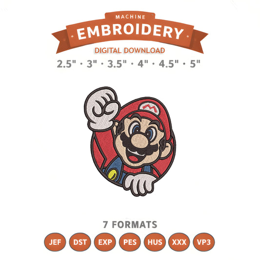 Mario Embroidery Design File | Digital Download | 6 Sizes & 7 Formats Included