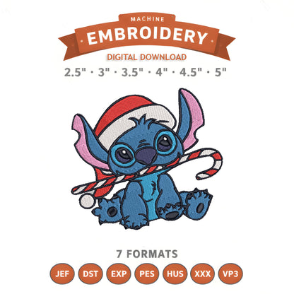 Stitch Christmas Candy Cane Embroidery Design File | Digital Download | 6 Sizes & 7 Formats Included Threaded Dreams