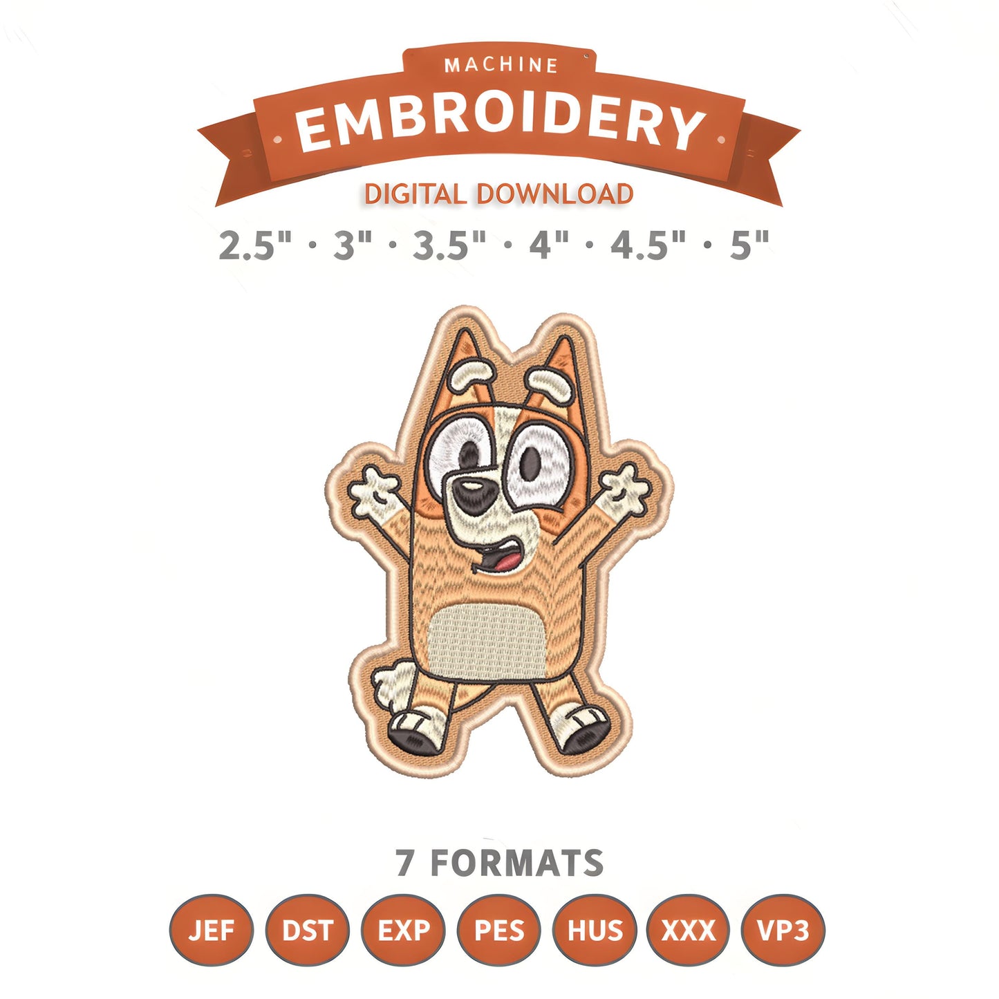 Bingo Bluey Sister Embroidery Design File | Digital Download | 6 Sizes & 7 Formats Included