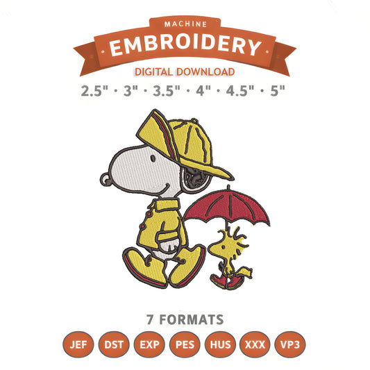 Snoopy Rainy Day Embroidery Design File | Digital Download | 6 Sizes & 7 Formats Included