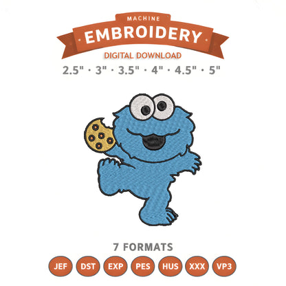 Cookie Monster Baby Sesame Street Embroidery Design File | Digital Download | 6 Sizes & 7 Formats Included