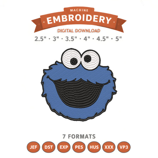 Cookie Monster Sesame Street Embroidery Design File | Digital Download | 6 Sizes & 7 Formats Included
