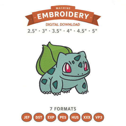 Pokémon Bulbasaur Embroidery Design File | Digital Download | 6 Sizes & 7 Formats Included