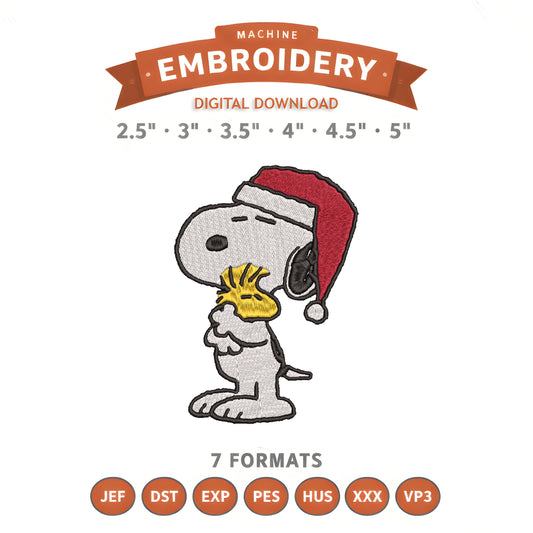 Snoopy Woodstock Christmas Embroidery Design File | Digital Download | 6 Sizes & 7 Formats Included