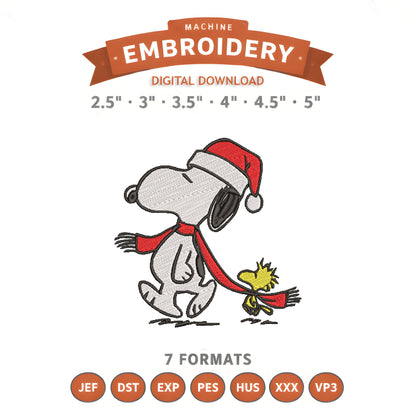 Snoopy Christmas Embroidery Design File | Digital Download | 6 Sizes & 7 Formats Included