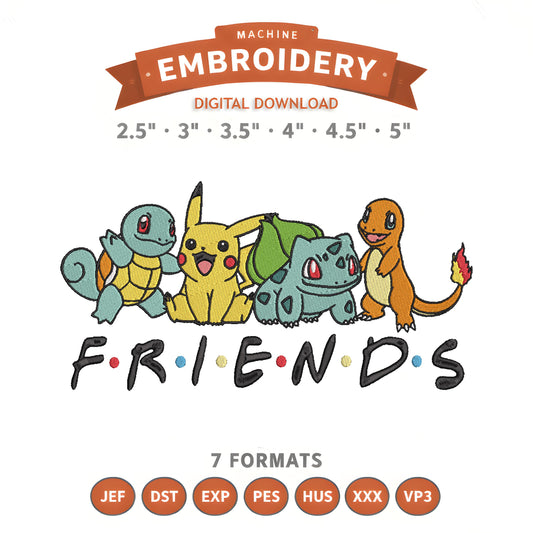 Pokémon Friends Embroidery Design File | Digital Download | 6 Sizes & 7 Formats Included
