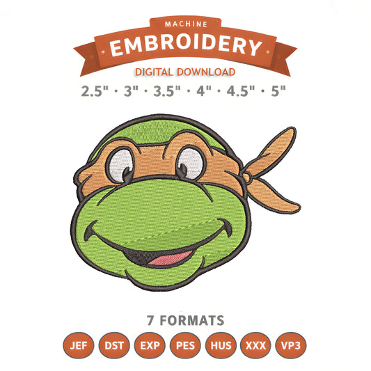 Ninja Turtles Michelangelo Embroidery Design File | Digital Download | 6 Sizes & 7 Formats Included