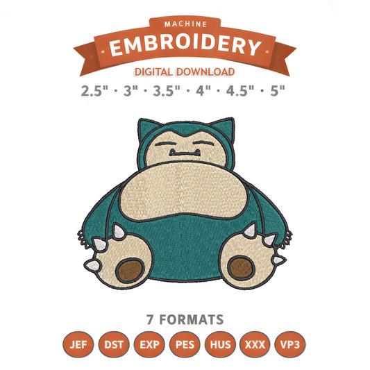 Pokémon Snorlax Embroidery Design File | Digital Download | 6 Sizes & 7 Formats Included