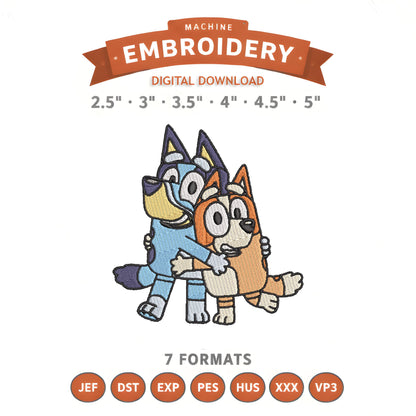 Bluey and Bingo Embroidery Design File | Digital Download | 6 Sizes & 7 Formats Included