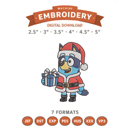 Bluey Santa Embroidery Design File | Digital Download | 6 Sizes & 7 Formats Included