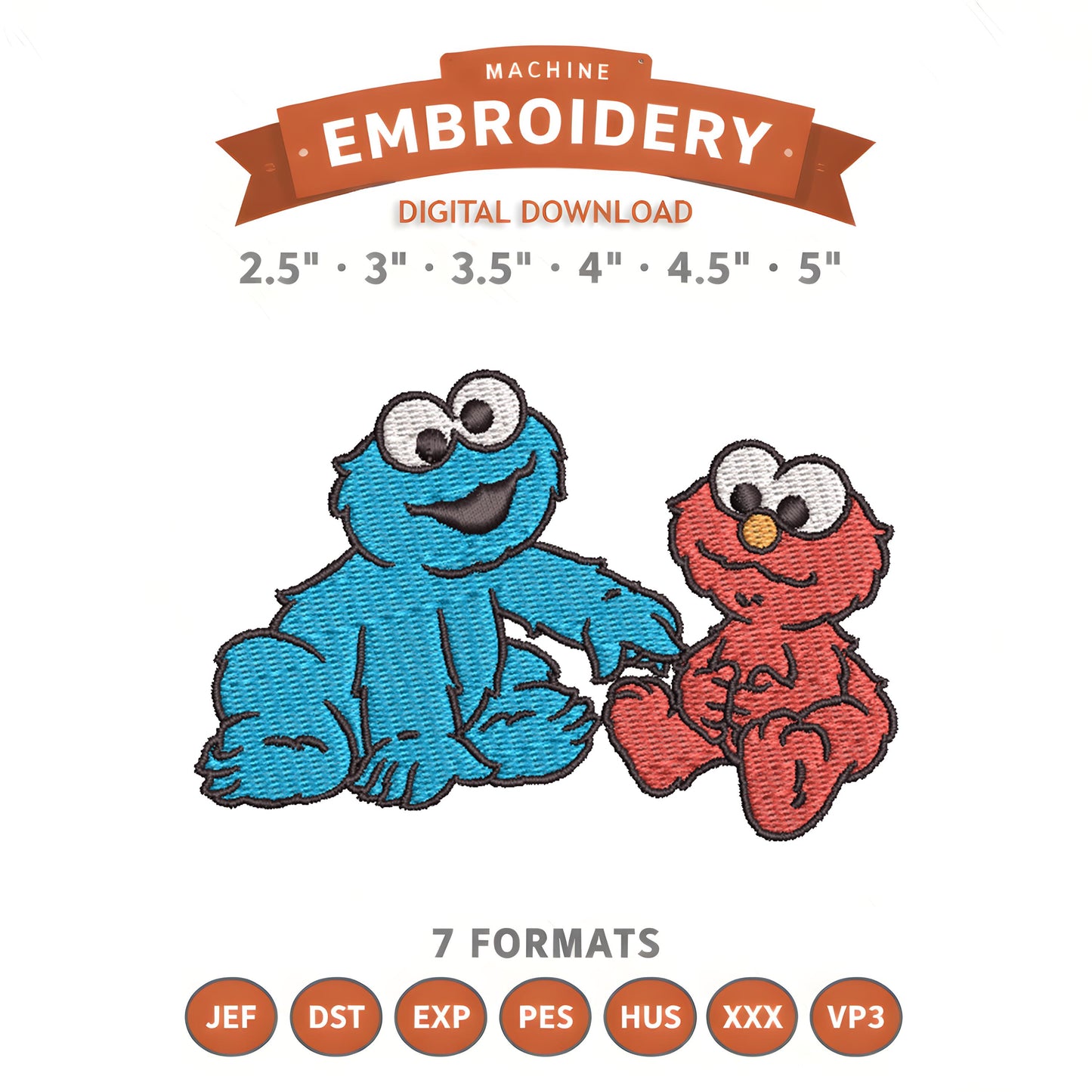Elmo and Cookie Monster Baby Sesame Street Embroidery Design File | Digital Download | 6 Sizes & 7 Formats Included